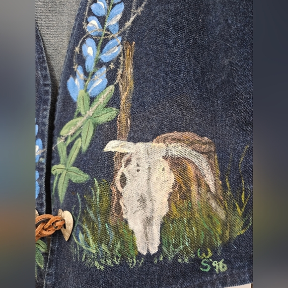 Women's Vintage 90's Denim Texas Theme Decorated Vest - Picture 2 of 7